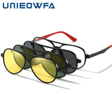 Load image into Gallery viewer, 3Pcs Night Vision Magnetic Clip on Glasses Men Frame Prescription Optical Eyeglasses Frame Myopia Aviation Polarized Sunglasses