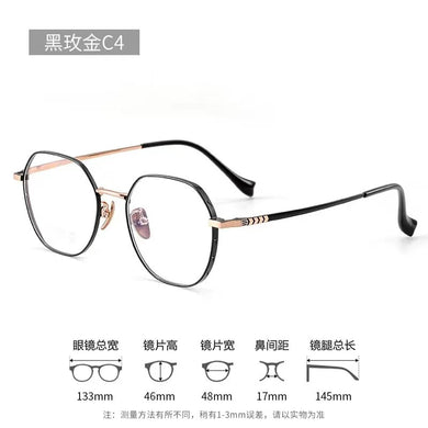 48mm  Retro Polygonal Pure Titanium Eyeglasses Men Wide-brimmed Ultra-light Optical Prescription Glasses Frame Women 95006