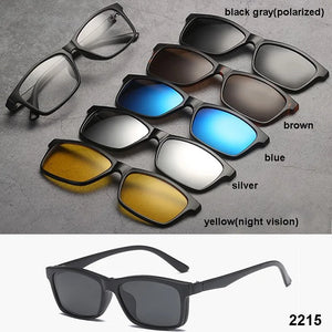 5 in 1 Sunglasses Men Magnetic Clip On Lens Glasses Polarized Driving Fishing For Myopia Eyeglasses Frame