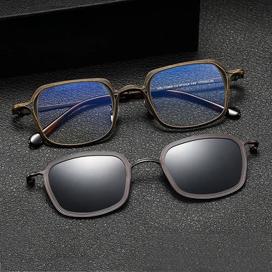 Vintage Pure Titanium Glasses Frame Men Designer 2 In 1 Magnet Clip Polarized Eyeglasses Frame Women Retro Luxury Brand Eyewear