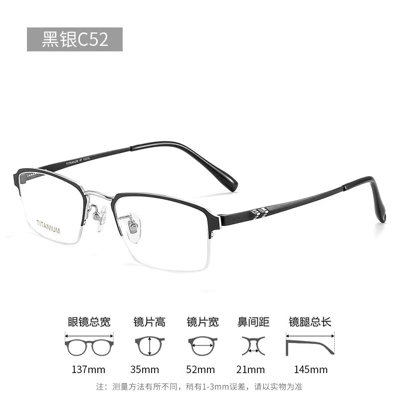 52mm Pure Titanium Glasses Frame Men Square Eyewear  Half Optical Prescription Eyeglasses Frames 69793