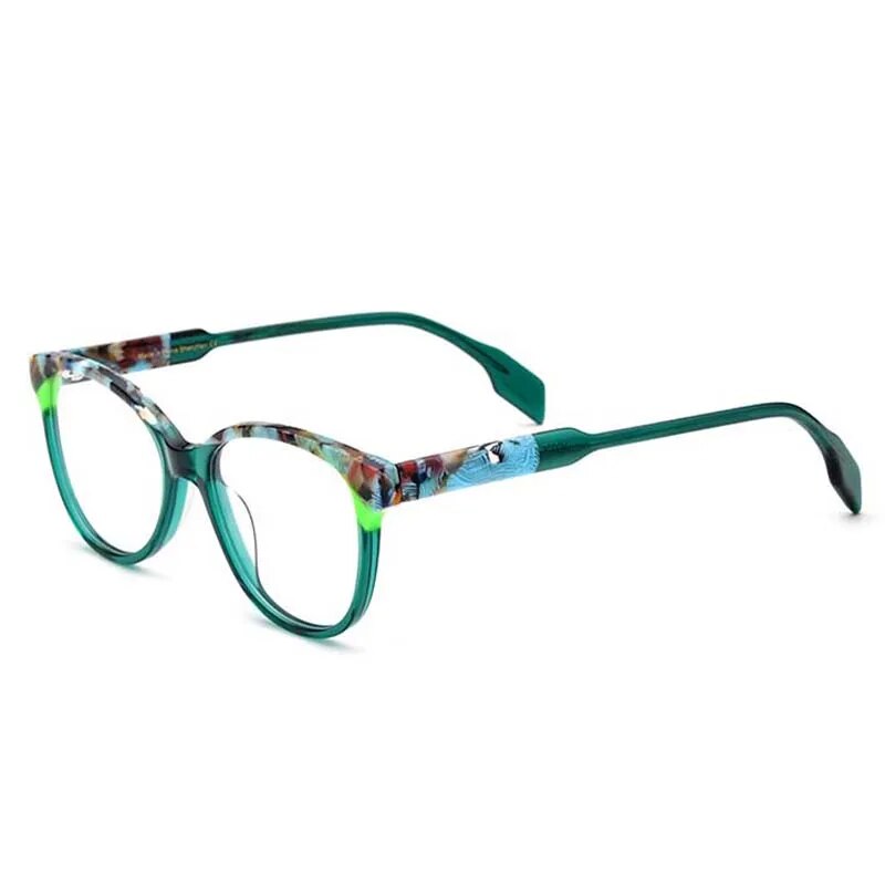 53152 Retro Cat Eye Acetate Patterns Glasses Frame Green Can Be Matched with Optical Lenses