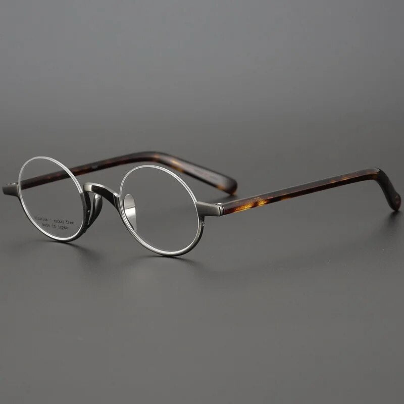 53703 Vintage Pure Titanium Round Half Frame Glasses Frame Men Women Small Frame Acetate Temples Prescription Glasses