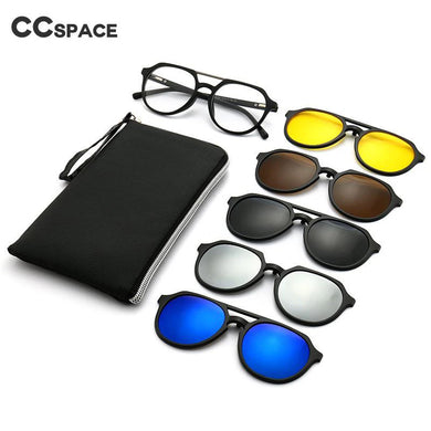 53882 Anti Blue Light Glasses Frames with 5 Pcs Lens Night Vision Polarized Sunglasses Magnetic Clip Men Women Eyeglasses