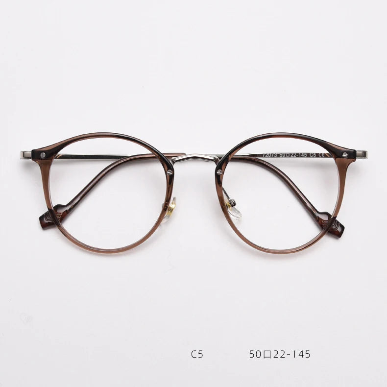 55697 Retro Round Plastic Titanium Men Glasses Frame  Women Transparent Computer Prescription Eyewear
