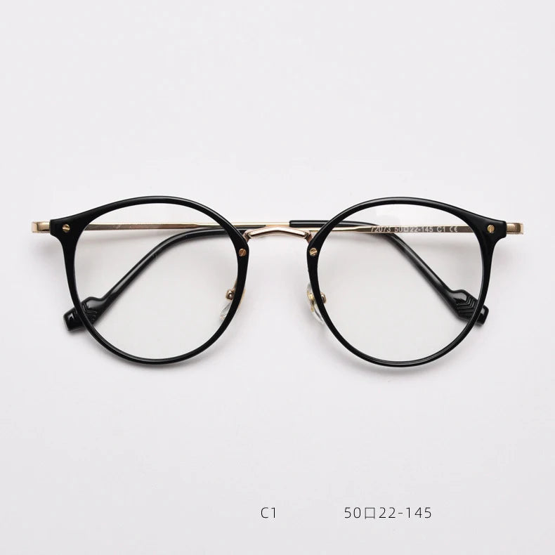 55697 Retro Round Plastic Titanium Men Glasses Frame  Women Transparent Computer Prescription Eyewear