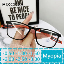 Load image into Gallery viewer, 55902 Finished Myopia Glasses Rectangle Retro Sport Presbyopic Eyeglasses Silicone Blocking Blue Light Eyewear -100 -150 -200