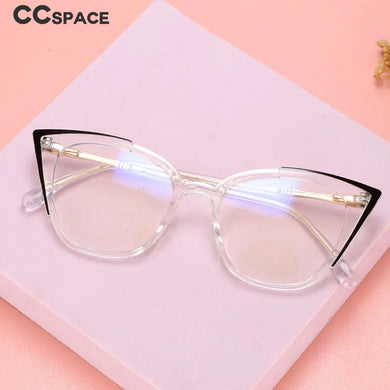 56381  Style Blue Blocking Light Glasses Women Cat Eye Eyeglasses Frame Two Color Stitching Transparent Vintage Glasses