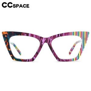 56918 Flower Acetate Glasses Frame Ladies Popular Rainbow Cat Eye Clear Eyeglass Men   Spring Hinge Anti Blue Glasses