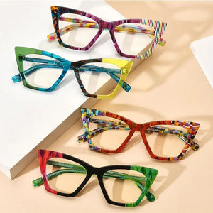 56918 Flower Acetate Glasses Frame Ladies Popular Rainbow Cat Eye Clear Eyeglass Men   Spring Hinge Anti Blue Glasses