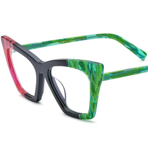 56918 Flower Acetate Glasses Frame Ladies Popular Rainbow Cat Eye Clear Eyeglass Men   Spring Hinge Anti Blue Glasses