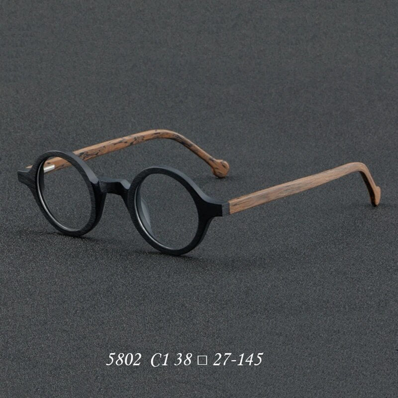Wood Grain Plate Glasses Retro Round Frame Brand Design Glasses Frame For Men Optic Prescription Eyeglasses