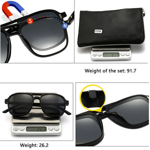 6 In 1 Magnetic Suction Set Mirror Polarized Sun Glasses Male Female Sport Driving Night Vision Goggles Sunglasses Clip Piece