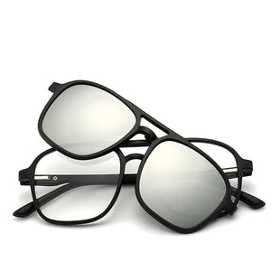 6 In 1 Magnetic Suction Set Mirror Polarized Sun Glasses Male Female Sport Driving Night Vision Goggles Sunglasses Clip Piece