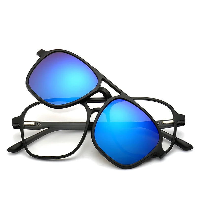 6 In 1 Magnetic Suction Set Mirror Polarized Sun Glasses Male Female Sport Driving Night Vision Goggles Sunglasses Clip Piece