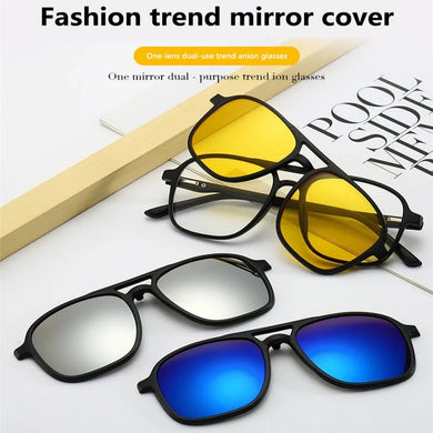 6 In 1 Magnetic Suction Set Mirror Polarized Sun Glasses Male Female Sport Driving Night Vision Goggles Sunglasses Clip Piece
