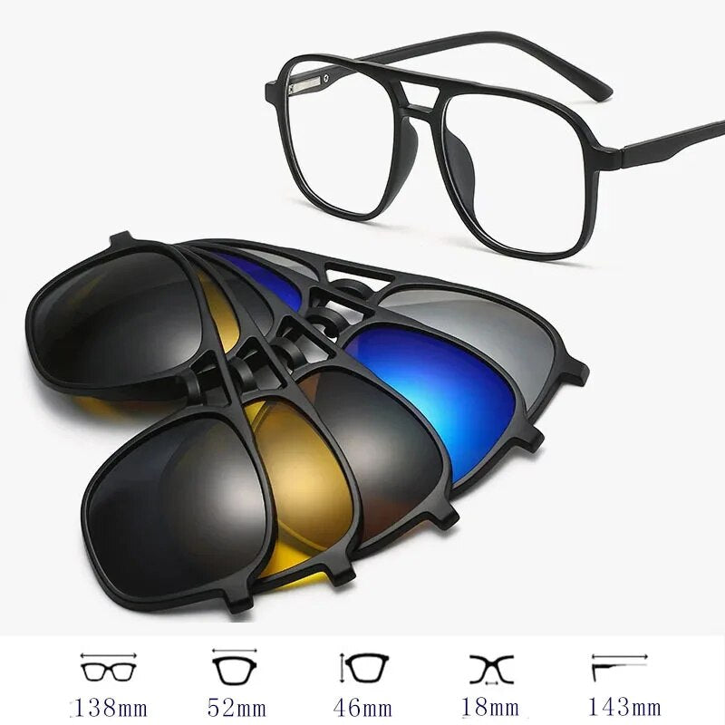 6 In 1 TR90 Polarized Optical Magnetic Sunglasses Clip on Magnet Myopia Prescription Custom Glasses Frame Men Women Eyeglasses