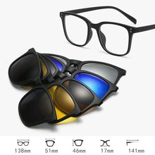 Load image into Gallery viewer, 6 In 1 TR90 Polarized Optical Magnetic Sunglasses Clip on Magnet Myopia Prescription Custom Glasses Frame Men Women Eyeglasses