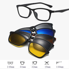 Load image into Gallery viewer, 6 In 1 TR90 Polarized Optical Magnetic Sunglasses Clip on Magnet Myopia Prescription Custom Glasses Frame Men Women Eyeglasses