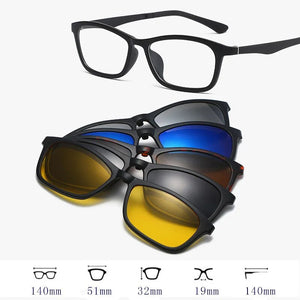 6 In 1 TR90 Polarized Optical Magnetic Sunglasses Clip on Magnet Myopia Prescription Custom Glasses Frame Men Women Eyeglasses