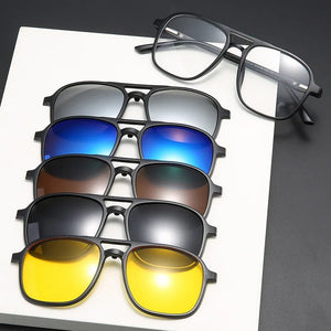 6 In 1 TR90 Polarized Optical Magnetic Sunglasses Clip on Magnet Myopia Prescription Custom Glasses Frame Men Women Eyeglasses