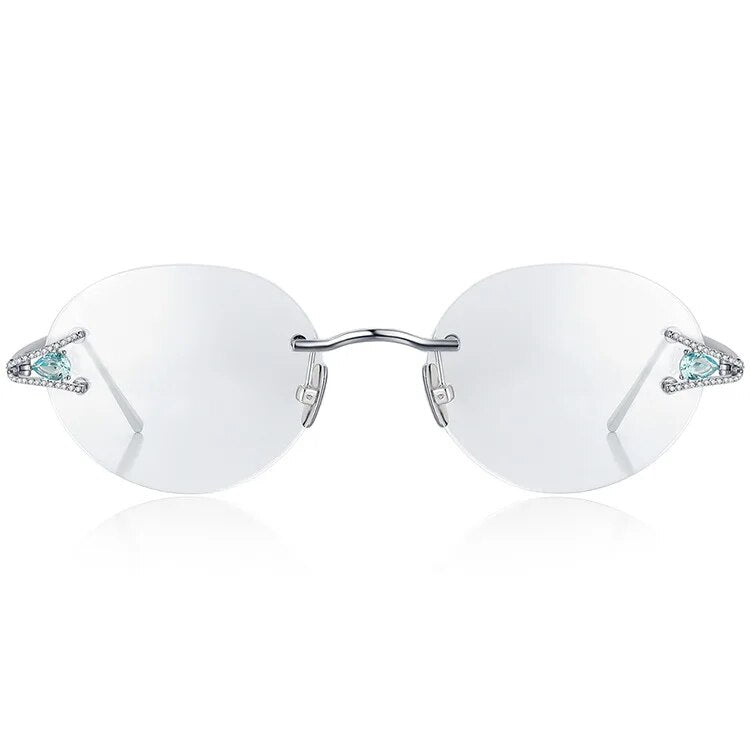 925 Sterling Silver Eyeglasses Frames Genuine Real Mineral Silver Rimless Top-end Quality Glasses Women Prescription Eyewear