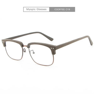 Acetate Glasses Men Women Prescription Myopia Wood Eyeglasses Frames Clear Lenses