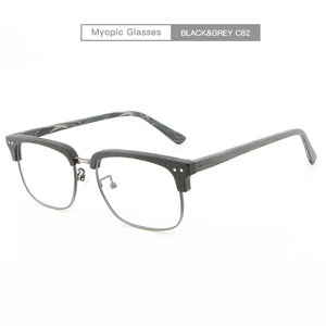 Acetate Glasses Men Women Prescription Myopia Wood Eyeglasses Frames Clear Lenses