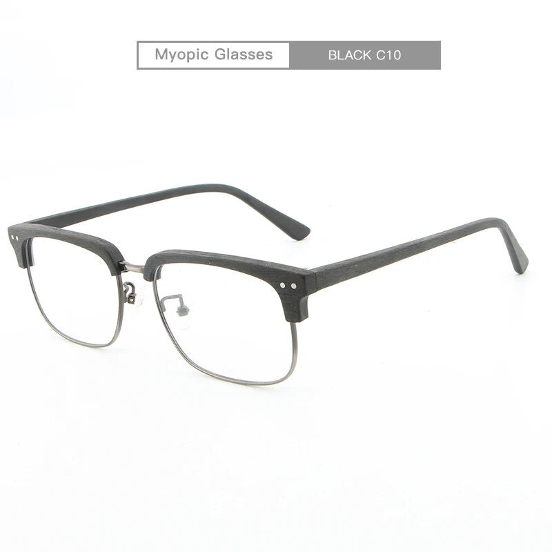 Acetate Glasses Men Women Prescription Myopia Wood Eyeglasses Frames Clear Lenses