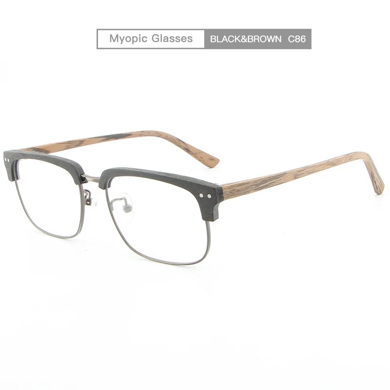 Acetate Glasses Men Women Prescription Myopia Wood Eyeglasses Frames Clear Lenses