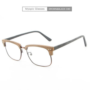 Acetate Glasses Men Women Prescription Myopia Wood Eyeglasses Frames Clear Lenses
