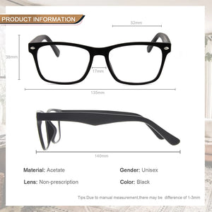 Acetate Optical Glasses Frame Men Women Eyeglasses Spectacles Decorative Myopia Clear Lens Optical Prescription Black CMG7068