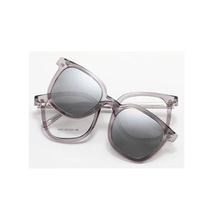 Acetate Square Shape 2 in 1 Trendy Optical Glasses Frame with Magnetic Clip Flip Up Polarized Sunglasses Lenses 7071