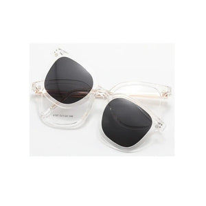 Acetate Square Shape 2 in 1 Trendy Optical Glasses Frame with Magnetic Clip Flip Up Polarized Sunglasses Lenses 7071