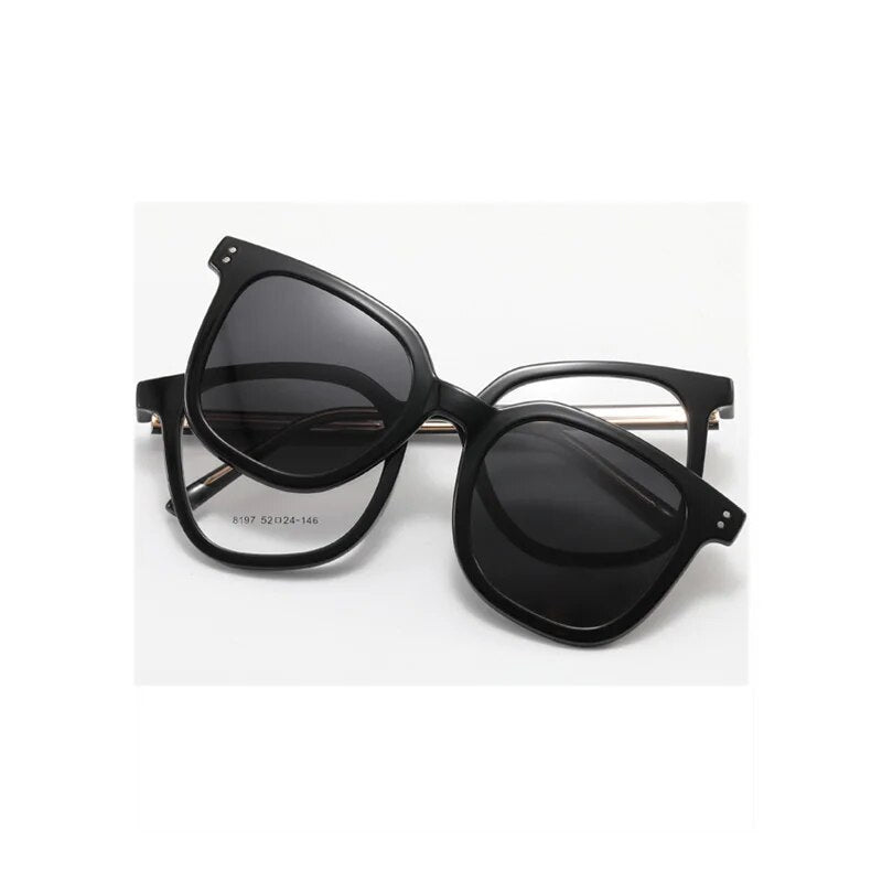 Acetate Square Shape 2 in 1 Trendy Optical Glasses Frame with Magnetic Clip Flip Up Polarized Sunglasses Lenses 7071