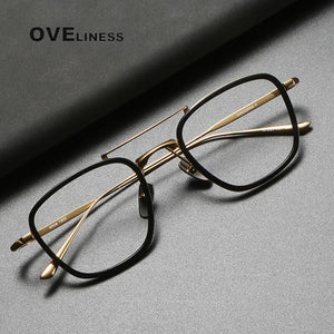 Acetate Titanium Glasses Frame Men   Vintage Square Prescription Myopia Eyeglasses frames Women Optical Spectacles Eyewear