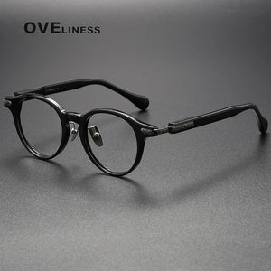 Acetate Titanium Glasses Frame Men Women   Vintage Retro Round myopia Prescription Eyeglasses frames Spectacles Eyewear