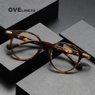 Acetate Titanium Glasses Frame Men Women   Vintage Retro Round myopia Prescription Eyeglasses frames Spectacles Eyewear