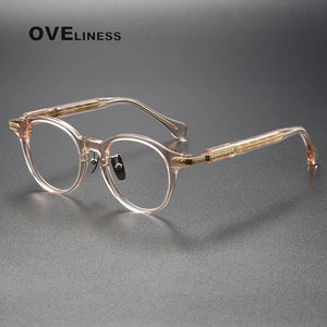 Acetate Titanium Glasses Frame Men Women   Vintage Retro Round myopia Prescription Eyeglasses frames Spectacles Eyewear
