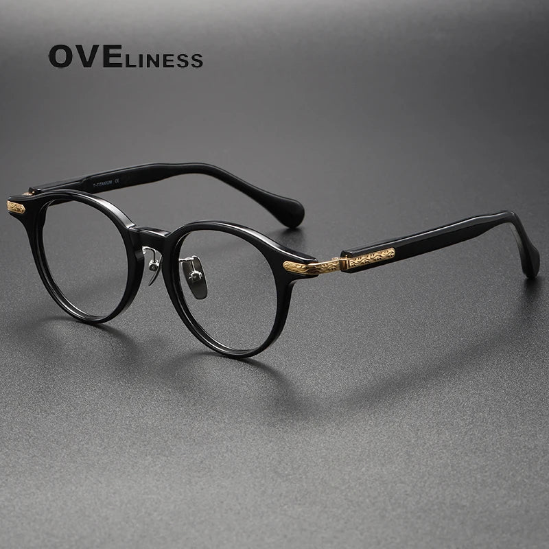 Acetate Titanium Glasses Frame Men Women   Vintage Retro Round myopia Prescription Eyeglasses frames Spectacles Eyewear