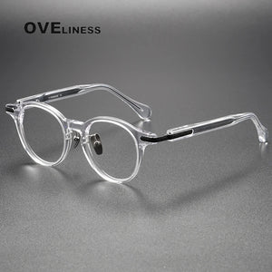 Acetate Titanium Glasses Frame Men Women   Vintage Retro Round myopia Prescription Eyeglasses frames Spectacles Eyewear