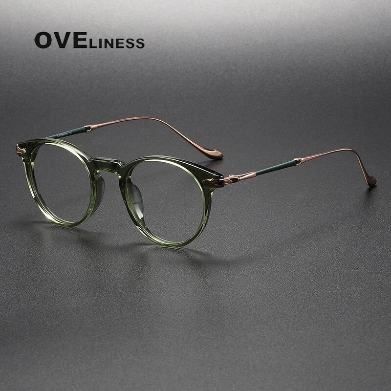 Acetate Titanium Glasses Frame men Women Vintage Round Myopia Optical Prescription Eyeglasses Frames Men   Titan Eyewear