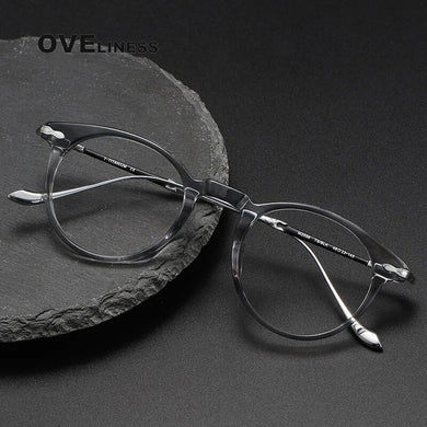 Acetate Titanium Glasses Frame men Women Vintage Round Myopia Optical Prescription Eyeglasses Frames Men   Titan Eyewear