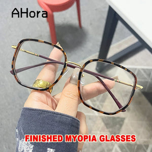 Ahora Retro Oversized Finished Myopia Glasses Frame With Diopters for Women Men Ins Style Square Large Frame Spectacles Frames