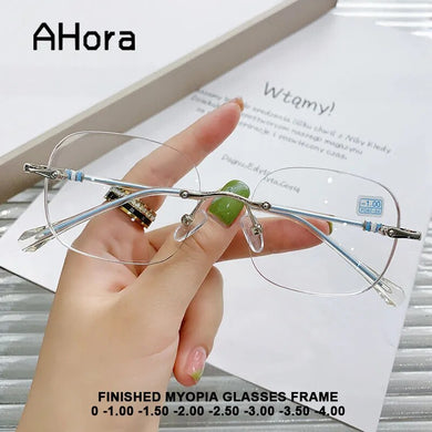 Ahora Simple Rimless Finished Optical Eye Glasses Frame Men Women Vintage Spectacles Frames 0 -1.0 -1.5 -2.0 -2.5 -3.0 -3.5 -4.0