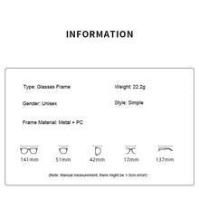 Load image into Gallery viewer, Ahora Simple Rimless Finished Optical Eye Glasses Frame Men Women Vintage Spectacles Frames 0 -1.0 -1.5 -2.0 -2.5 -3.0 -3.5 -4.0