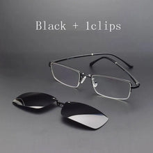 Load image into Gallery viewer, Alloy Eyeglasses Big Frame Black For Men Magnet Clip Myopia Glasses Polarized Sunglasses Night Vision Goggles  Half Frame Wide