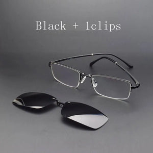 Alloy Eyeglasses Big Frame Black For Men Magnet Clip Myopia Glasses Polarized Sunglasses Night Vision Goggles  Half Frame Wide