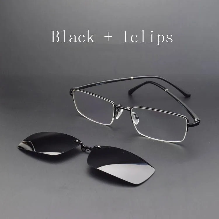 Alloy Eyeglasses Big Frame Black For Men Magnet Clip Myopia Glasses Polarized Sunglasses Night Vision Goggles  Half Frame Wide