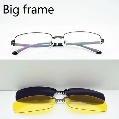 Alloy Eyeglasses Big Frame Black For Men Magnet Clip Myopia Glasses Polarized Sunglasses Night Vision Goggles  Half Frame Wide